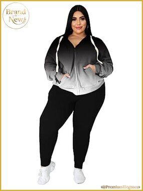 Plus Size 2 Piece Sweatsuit Set Zip Hoodie & Jogger Pants Polyester Spandex